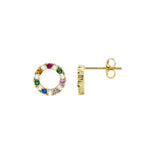 Sterling Silver Gold-Plated Coloured Stone Circle Earring - E591