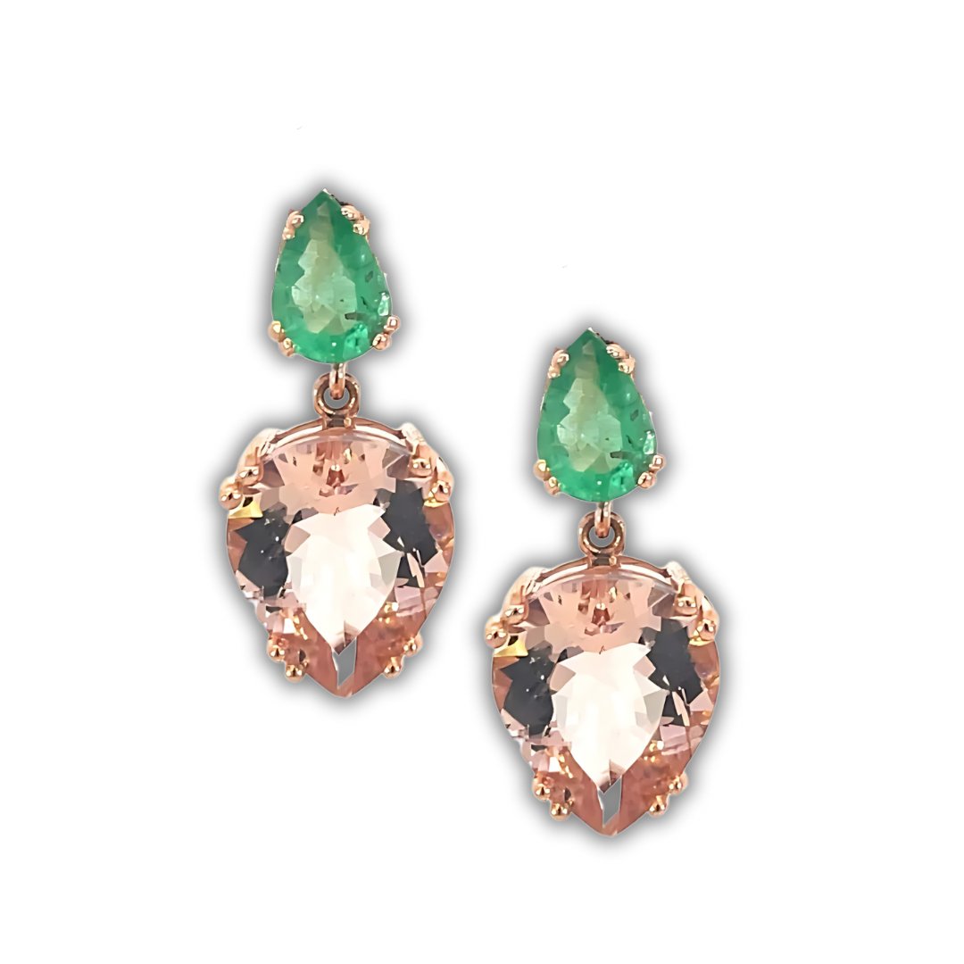 Emerald & Morganite Drop Earrings - Markbridge Jewellers