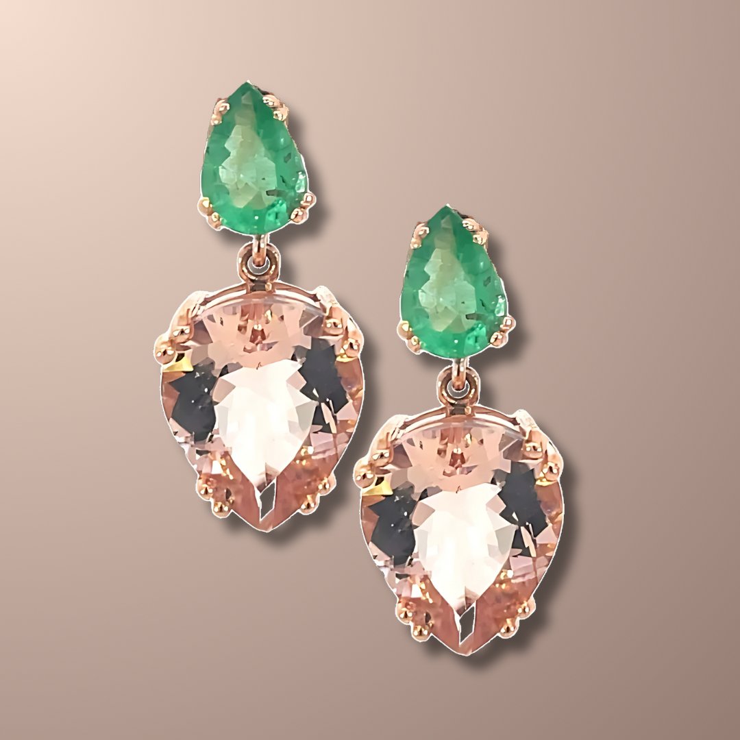 Emerald & Morganite Drop Earrings - Markbridge Jewellers