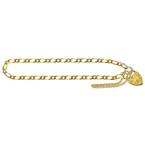 Gold Heart Padlock Bevelled Figaro Bracelet 2.90mm - Markbridge Jewellers