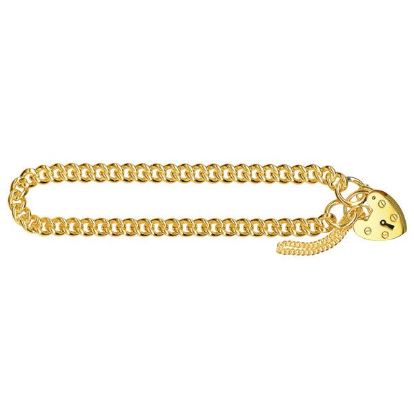 Gold Heart Padlock Curb Bracelet 5.30mm - Markbridge Jewellers