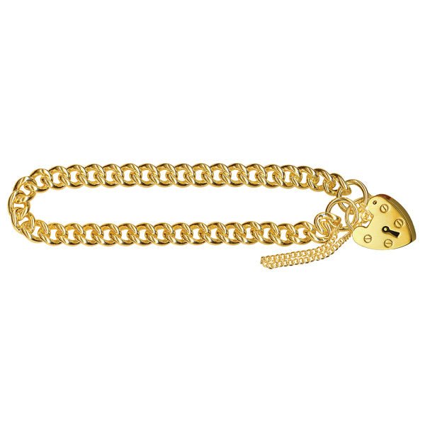 Gold Heart Padlock Curb Bracelet 6.20mm - Markbridge Jewellers