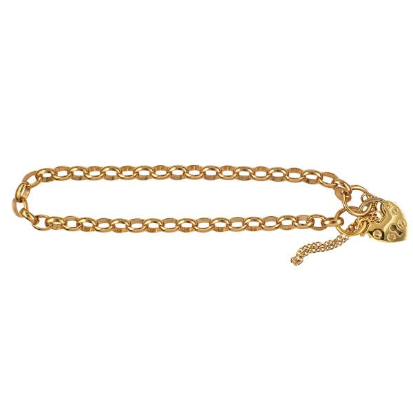 Gold Heart Padlock Oval Belcher Bracelet 4.60mm - Markbridge Jewellers