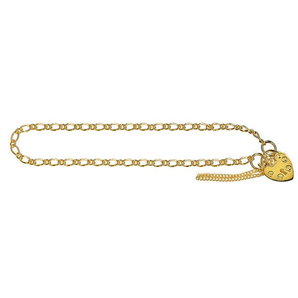 Gold Heart Padlock Oval Figaro Bracelet 2.70mm - Markbridge Jewellers