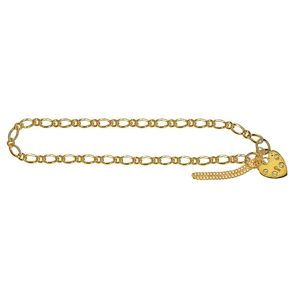 Gold Heart Padlock Oval Figaro Bracelet 3.40mm - Markbridge Jewellers