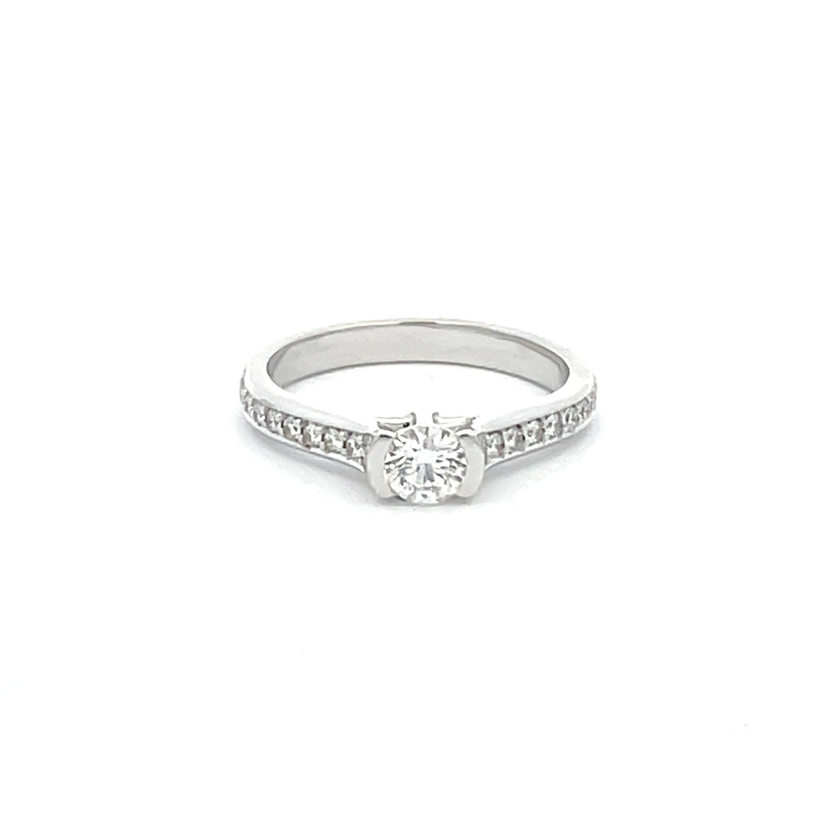 Half Bezel Solitaire Engagement Ring With Diamond Band - Markbridge Jewellers