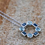 White Gold Aquamarine & Sapphire Pendant