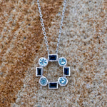 White Gold Aquamarine & Sapphire Pendant