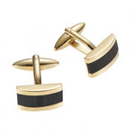 Ion Plated Polished Yellow Gold Cufflinks with Wood Patterned Carbon Fibre Inlay - Markbridge Jewellers