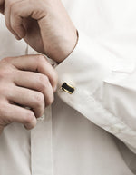 Ion Plated Polished Yellow Gold Cufflinks with Wood Patterned Carbon Fibre Inlay - Markbridge Jewellers