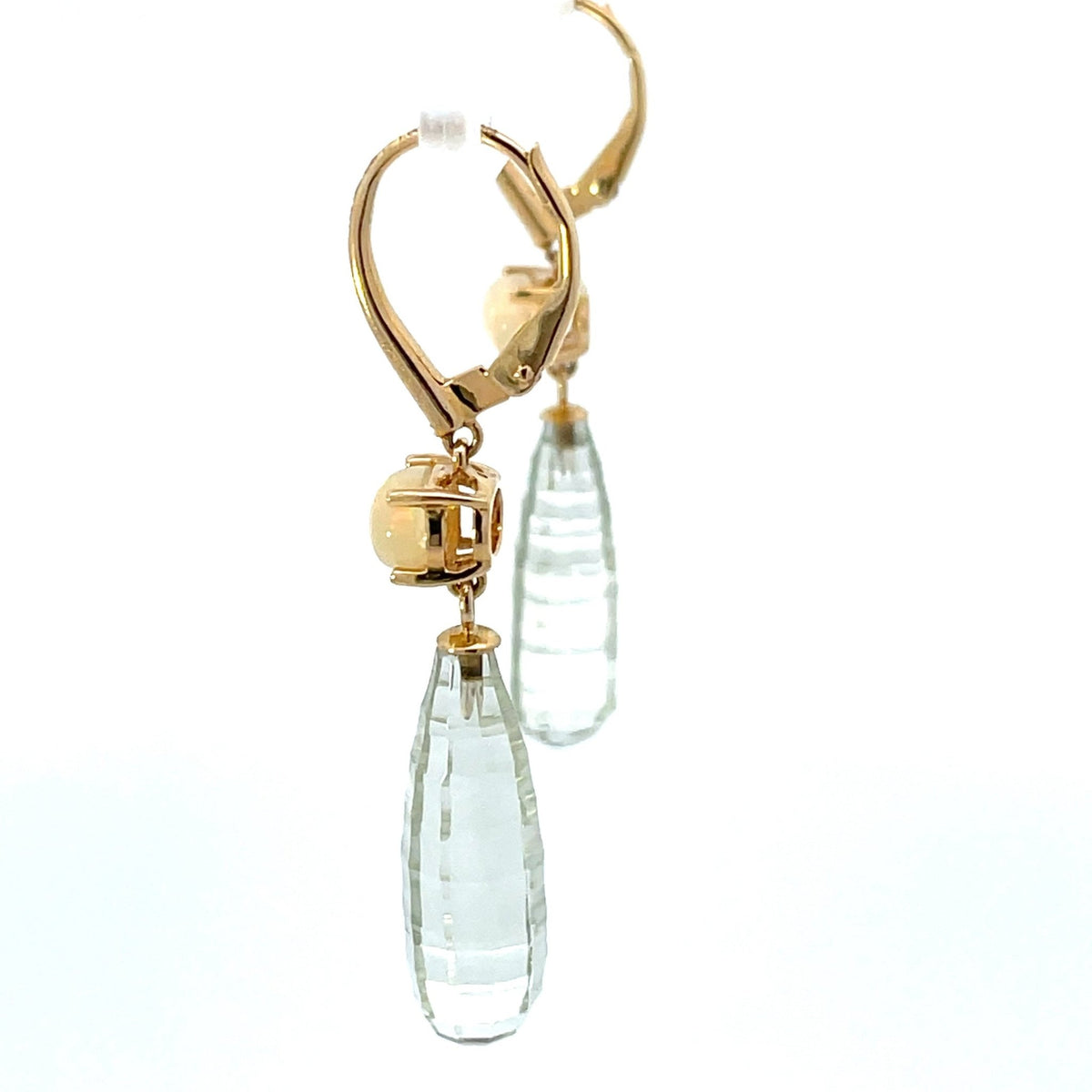 Longline Green Amethyst and White Opal and diamond earrings - Markbridge Jewellers