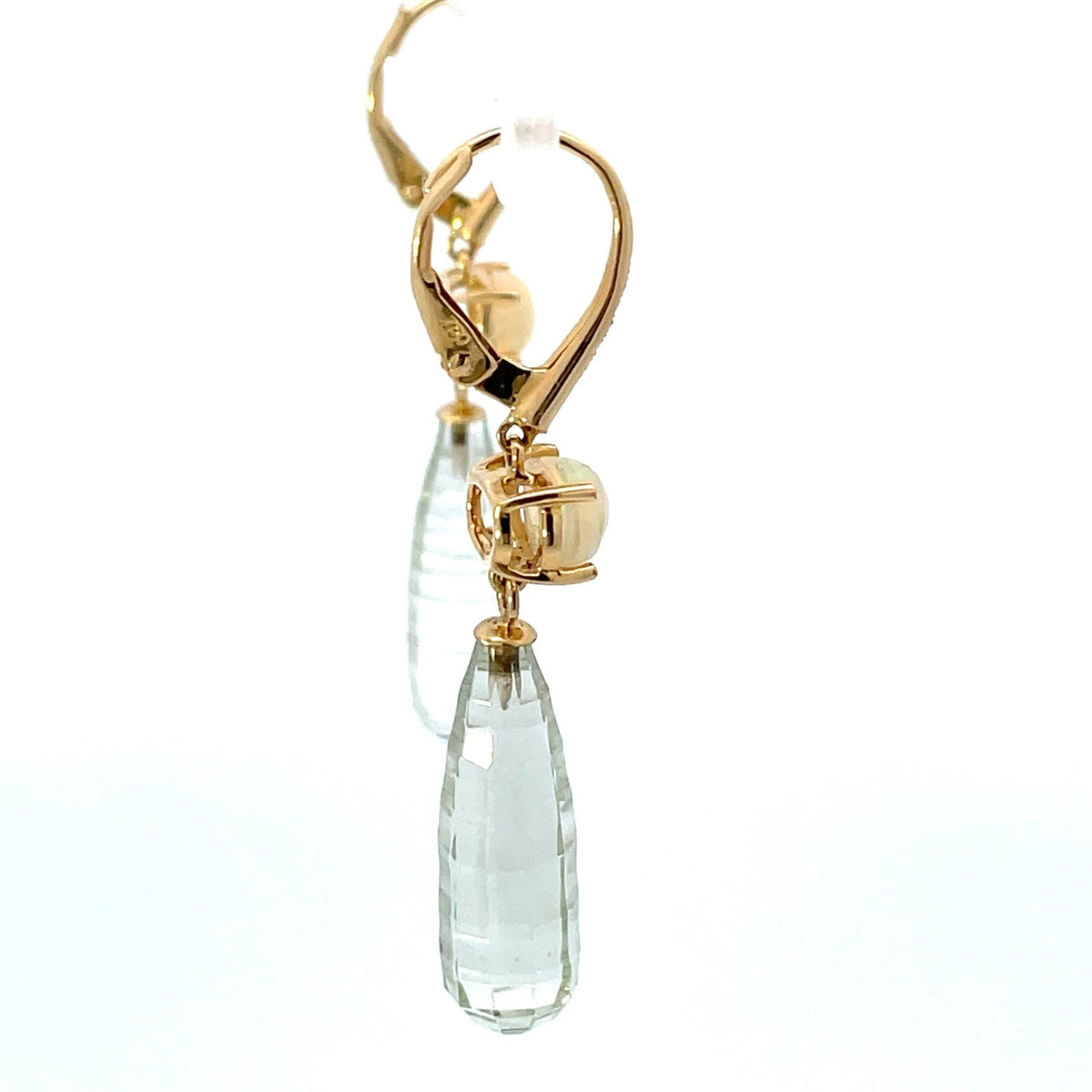 Longline Green Amethyst and White Opal and diamond earrings - Markbridge Jewellers