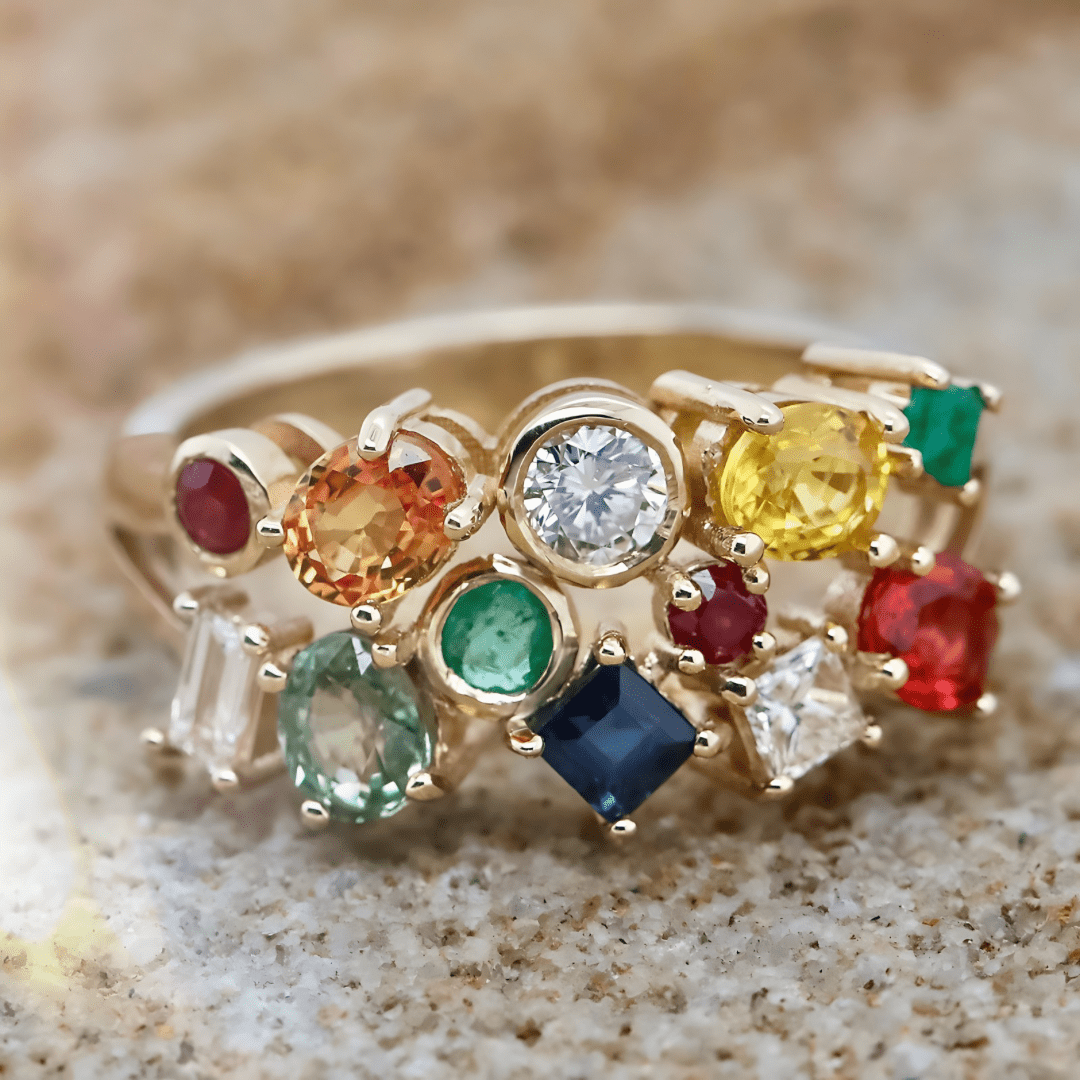 Multi Coloured Gemstone & Diamond Dress Ring - Markbridge Jewellers