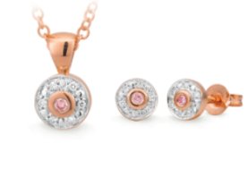 Pink and White Diamond Circle Pendant and Earrings Set - Markbridge Jewellers