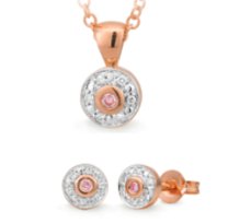 Pink and White Diamond Circle Pendant and Earrings Set - Markbridge Jewellers