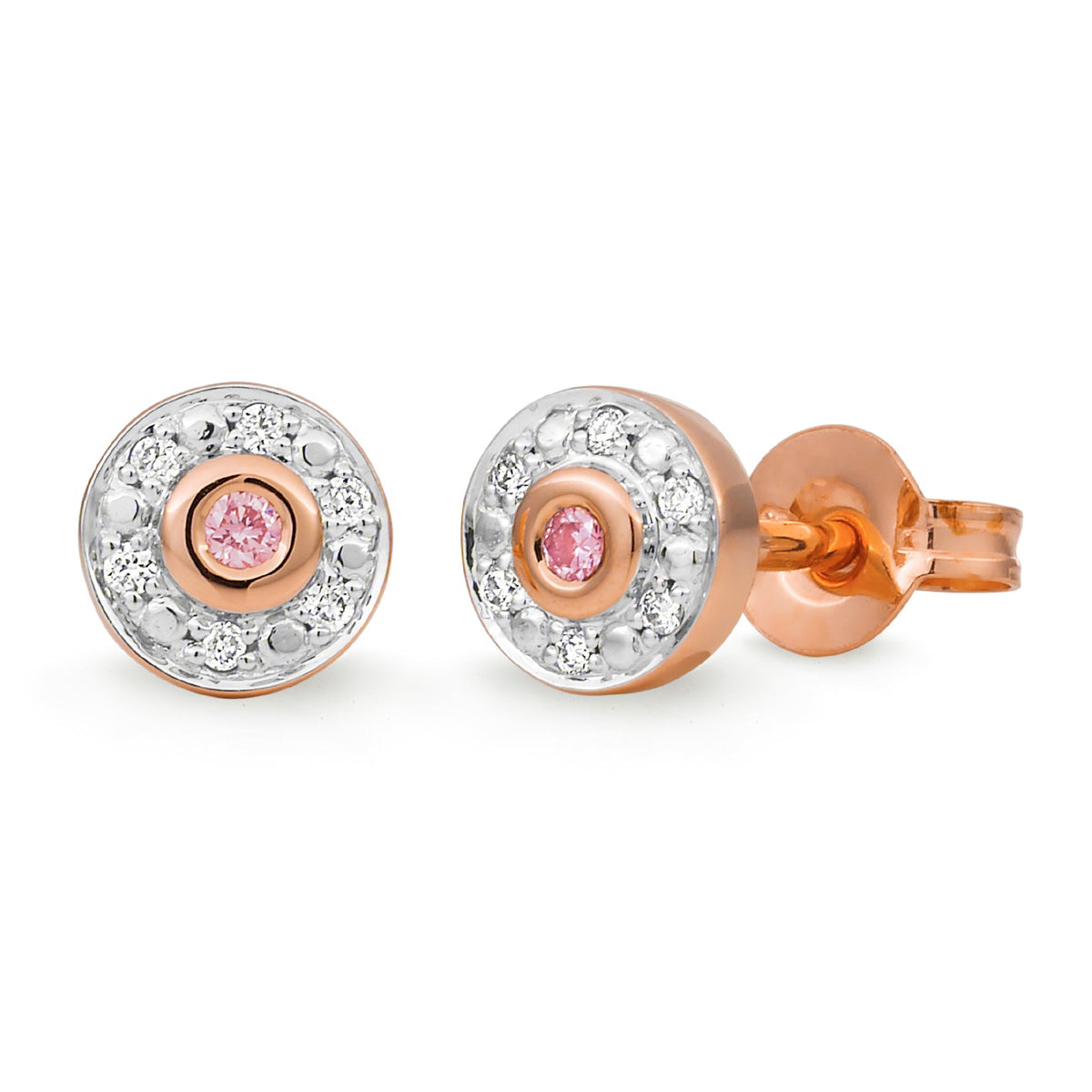 Pink and White Diamond Circle Stud Earrings - Markbridge Jewellers