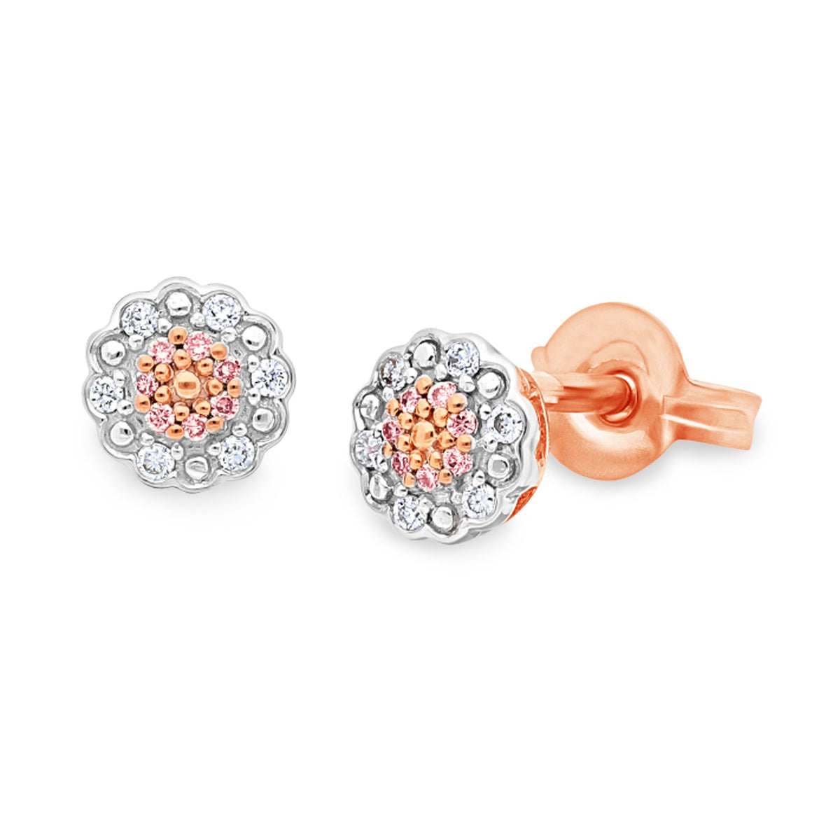 Pink and White Diamond Cluster Stud Earrings - Markbridge Jewellers