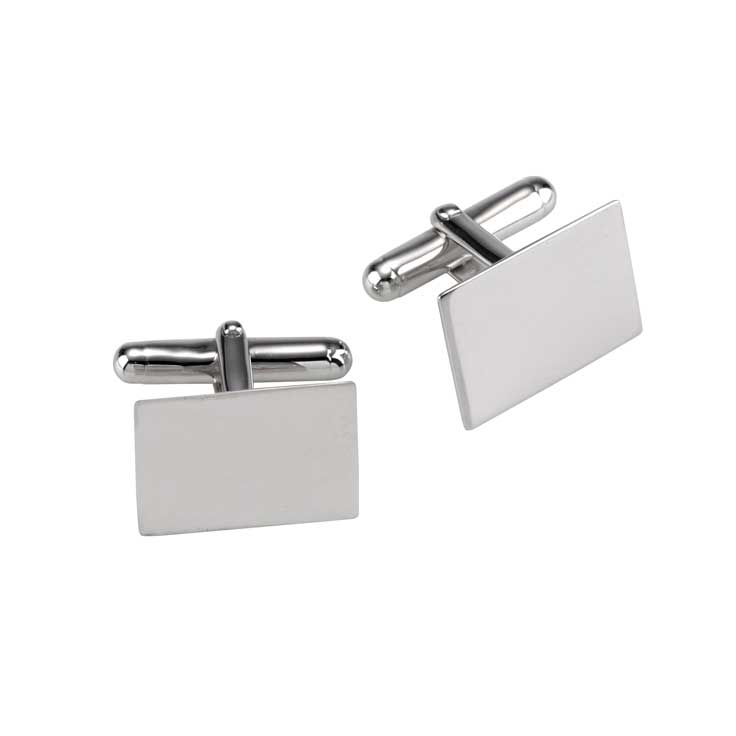 Polished Rhodium Plated Sterling Silver Flat Rectangle Cufflinks - Markbridge Jewellers
