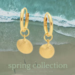 Yellow Gold & Pearl Shell Huggie-Style Drop Earrings