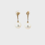 Diamond and Pearl Stud Drop Earrings