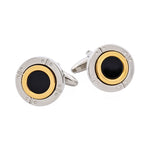 Rhodium & Gold Plated Black Enamel Round Cufflinks - Markbridge Jewellers