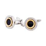 Rhodium & Gold Plated Black Enamel Round Cufflinks - Markbridge Jewellers