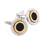Rhodium & Gold Plated Black Enamel Round Cufflinks - Markbridge Jewellers