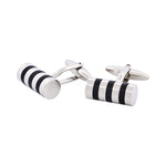 Rhodium Plated & Black Resin Striped Tube Cufflinks - Markbridge Jewellers