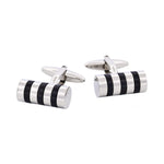 Rhodium Plated & Black Resin Striped Tube Cufflinks - Markbridge Jewellers