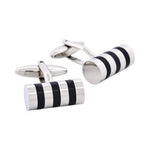 Rhodium Plated & Black Resin Striped Tube Cufflinks - Markbridge Jewellers