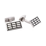 Rhodium Plated Sterling Silver & Black Enamel Rectangle Cufflinks with Vertical Tile Pattern - Markbridge Jewellers