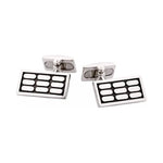 Rhodium Plated Sterling Silver & Black Enamel Rectangle Cufflinks with Vertical Tile Pattern - Markbridge Jewellers