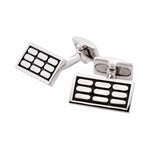 Rhodium Plated Sterling Silver & Black Enamel Rectangle Cufflinks with Vertical Tile Pattern - Markbridge Jewellers