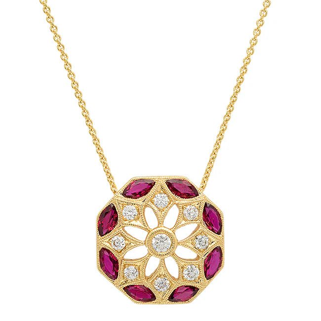 Ruby Diamond Artist Ruby & Diamond Art Deco Pendant - Markbridge Jewellers
