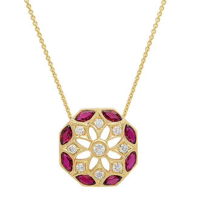Ruby & Diamond Art Deco Pendant - Markbridge Jewellers