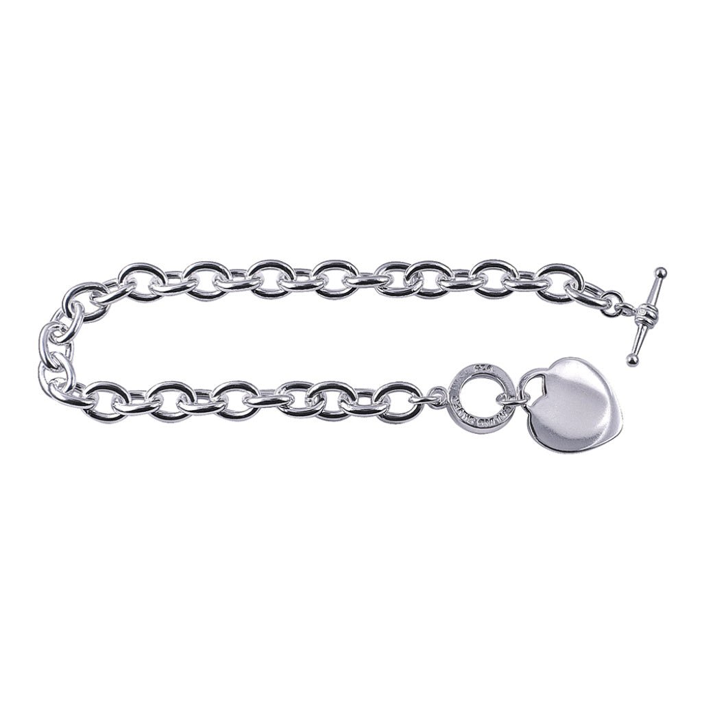 Silver Cable Bracelet With T - Bar & Heart - Markbridge Jewellers