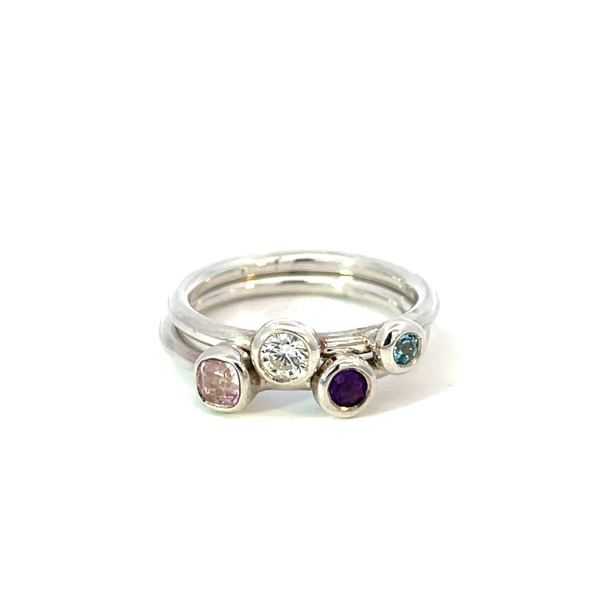 Silver With Blue Topaz and Amethyst Ring Set - Markbridge Jewellers