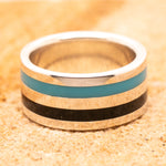 Sterling Silver Mens Ring with Blue & Black Enamel Stripes - Markbridge Jewellers