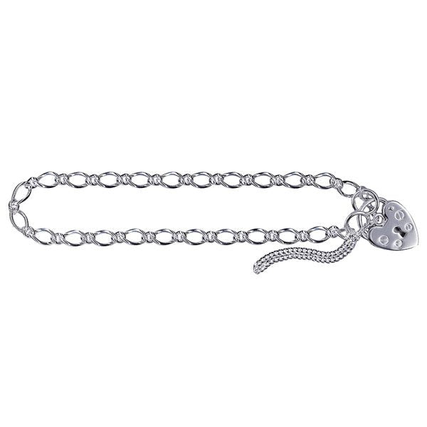 Sterling Silver Oval Figaro Bracelet With Heart Padlock 3.40mm - Markbridge Jewellers