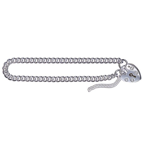 Sterling Silver Round Curb Bracelet With Heart Padlock 4.20mm - Markbridge Jewellers