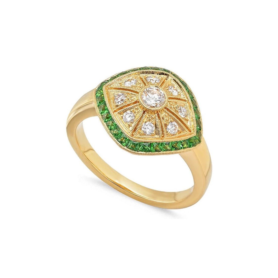 Tsavorite Garnet & Diamond Art Deco Ring - Markbridge Jewellers