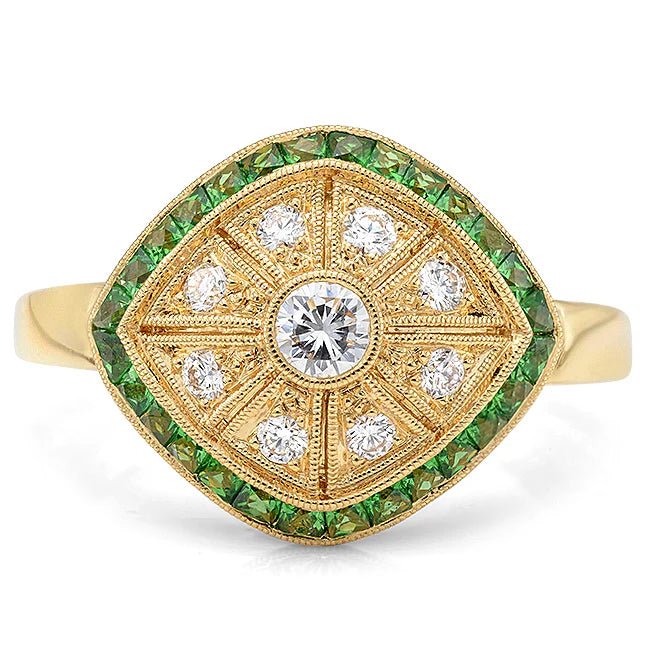 Tsavorite Garnet & Diamond Art Deco Ring - Markbridge Jewellers