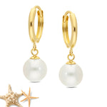 Yellow Gold & Freshwater Pearl Huggie - Style Drop Earrings - Markbridge Jewellers